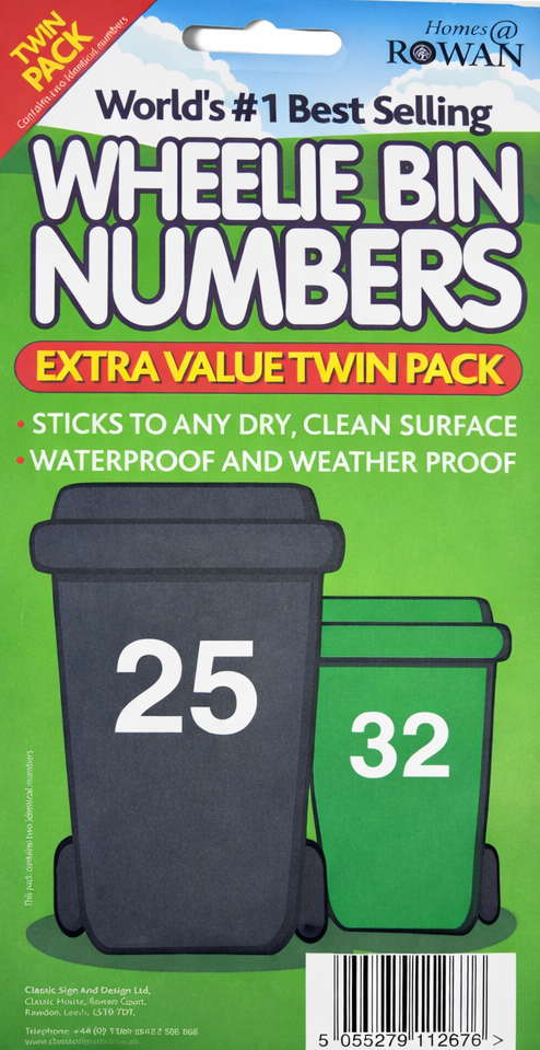 Wheelie Bin Sticker Number Decal Outdoor Waterproof Vinyl Sign 17cm 2Pack