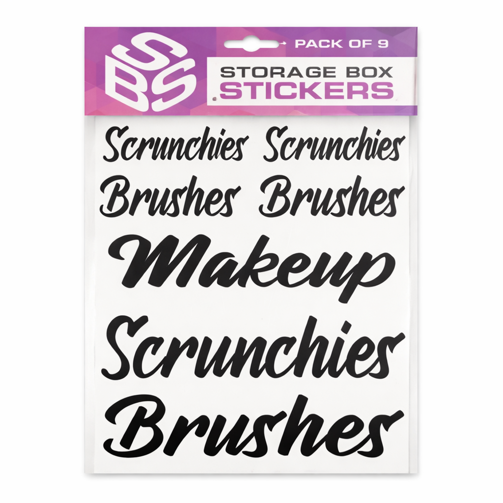 Storage Box Stickers Pack of 9 Makeup Brushes Scrunchies Labels Home Work Office Classic Sign And Design