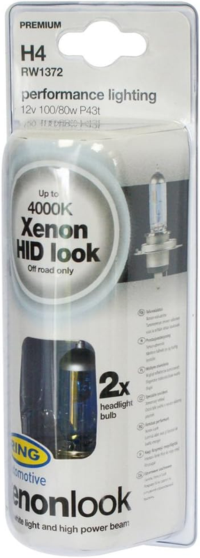 Ring Automotive RW1372 H4 P43t Xenon Look Halogen Headlamp Off-Road, 12 V, 100/80 W RING