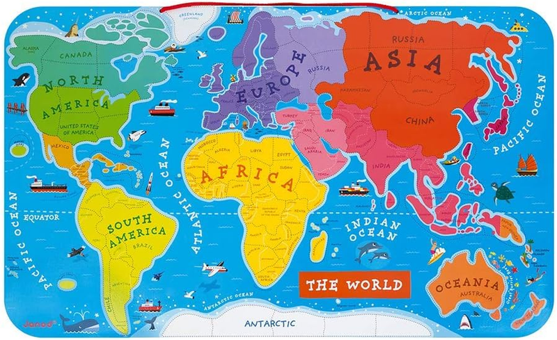 Janod Wooden Magnetic World Map Puzzle 92 Pieces Kids Educational Toy Game Janod