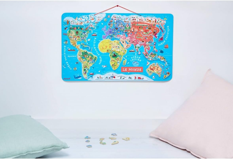 Janod Wooden Magnetic World Map Puzzle 92 Pieces Kids Educational Toy Game Janod