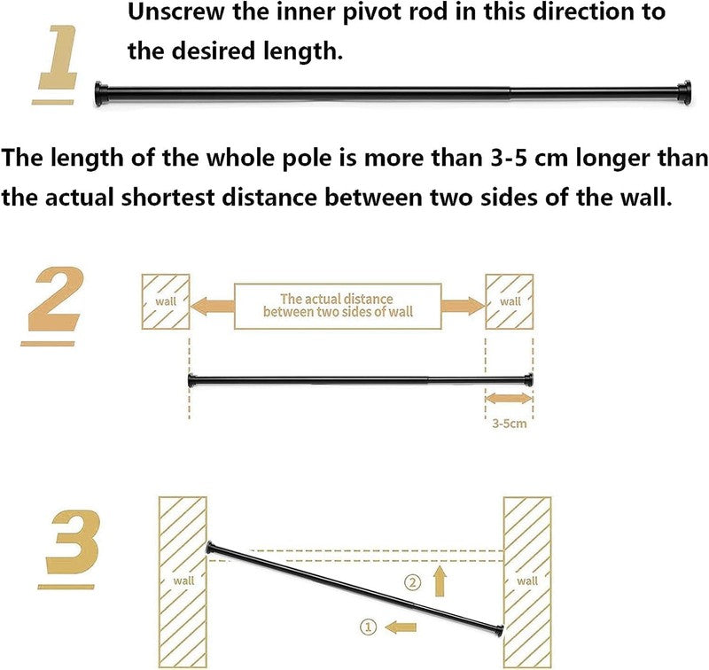 Shower Curtain Rail Extendable Tension Rod 270cm Extra Long Black Pole Bar Unbranded