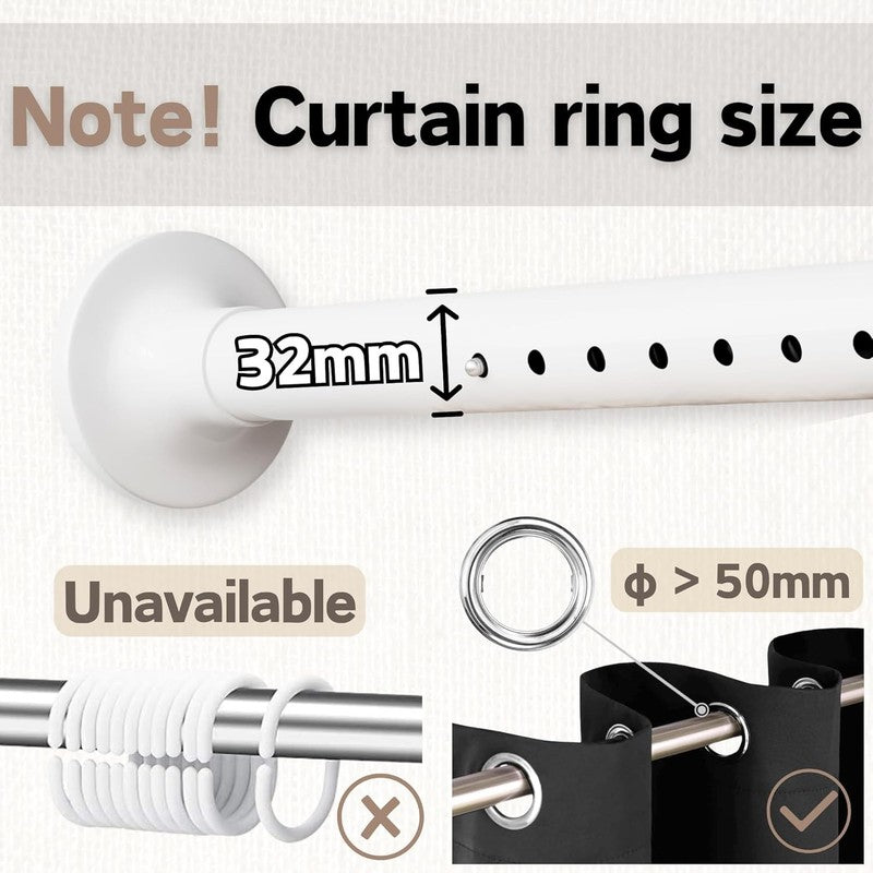 Shower Curtain Rail Extendable Tension Rod 270cm Extra Long Black Pole Bar Unbranded
