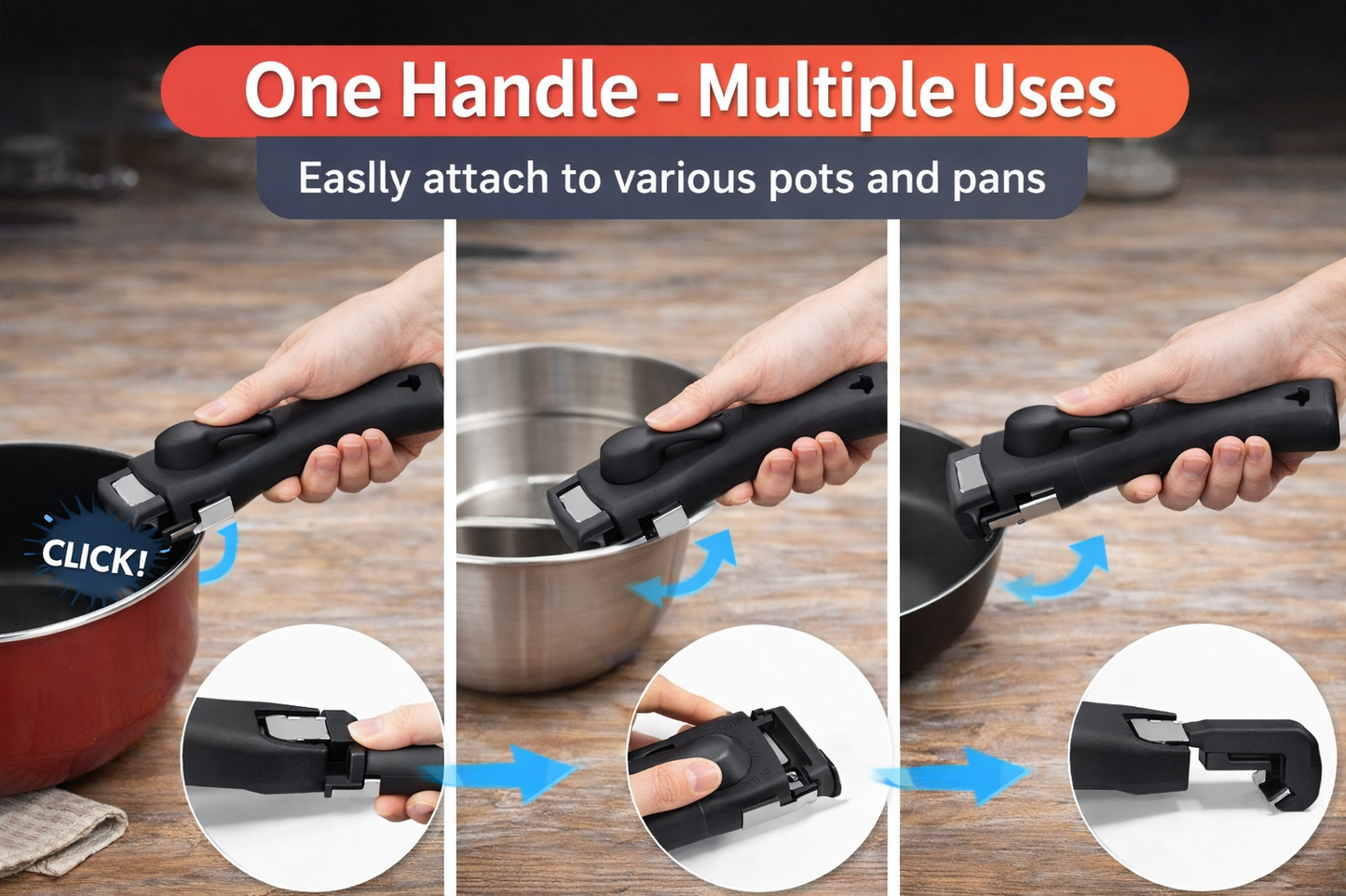 Removable Handle Detachable Universal Replacement Pot Pan Anti Scalding Unbranded
