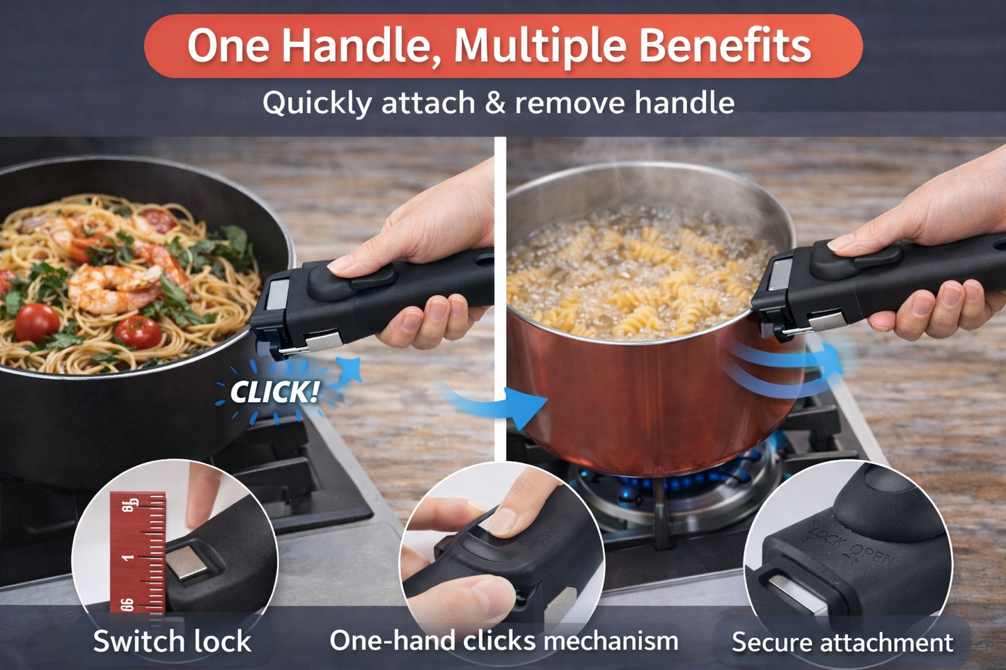 Removable Handle Detachable Universal Replacement Pot Pan Anti Scalding Unbranded