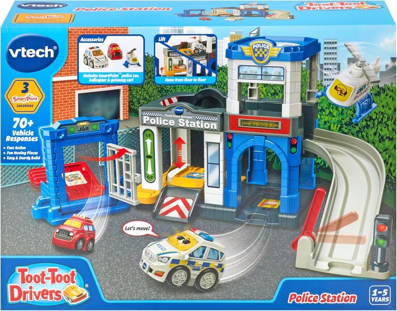 Police Station Playset Car Track Vehicles Lights Sounds Toddler VTech Toot Drive VTech