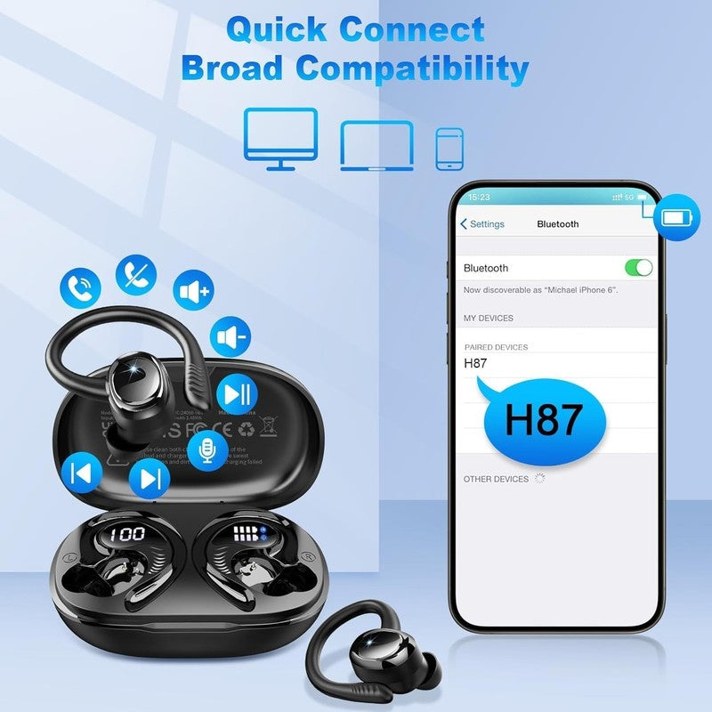 Bluetooth Wireless Earbuds Earphones Noise Cancelling 50Hrs Gym Sport Running Unbranded