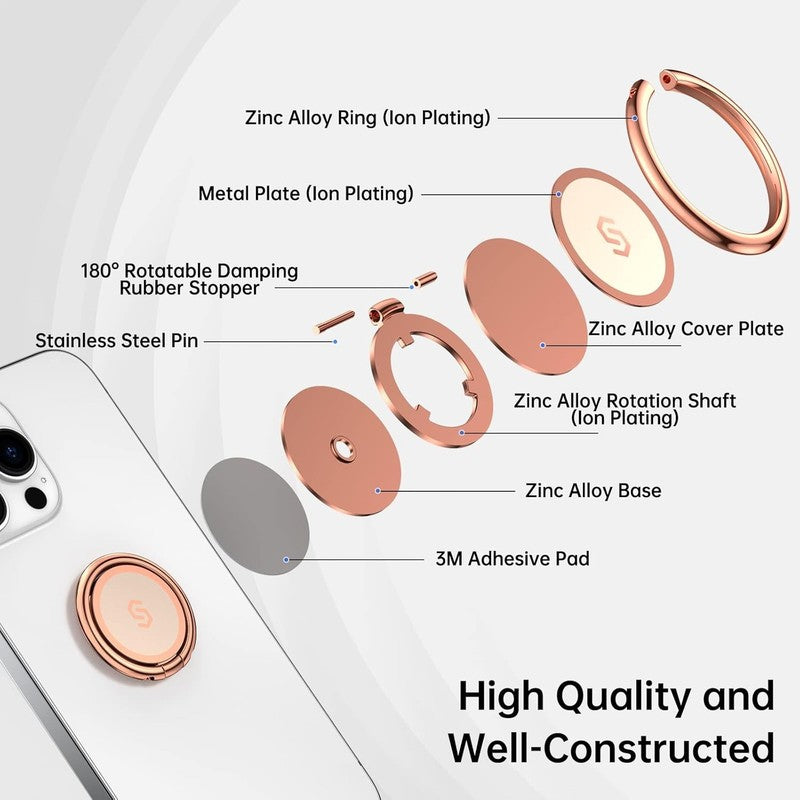 Mobile Phone Ring Holder 360 Rotating Finger Stand Universal Rose Gold Grip Unbranded
