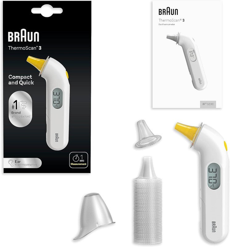 Braun ThermoScan 3 Ear Thermometer Digital Fast 1 Second Baby Infant IRT3030 Pro Braun