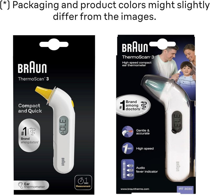 Braun ThermoScan 3 Ear Thermometer Digital Fast 1 Second Baby Infant IRT3030 Pro Braun