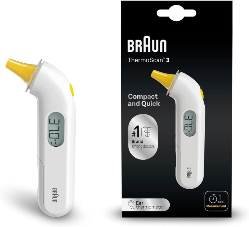 Braun ThermoScan 3 Ear Thermometer Digital Fast 1 Second Baby Infant IRT3030 Pro Braun