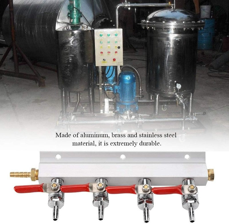 CO2 Gas Distributor 4 Way Splitter Manifold Beer Check Valve Shutoff Aluminium Unbranded