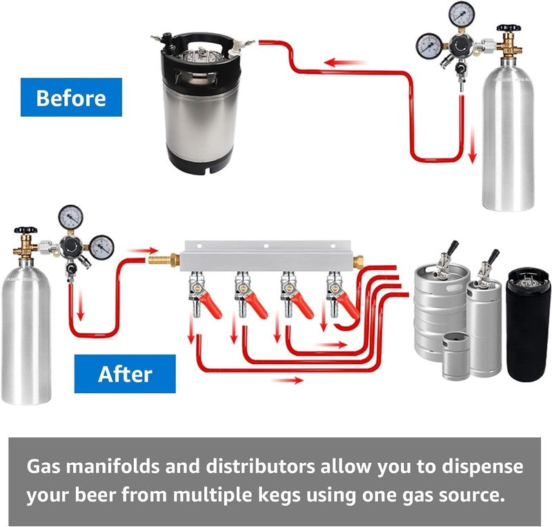 CO2 Gas Distributor 4 Way Splitter Manifold Beer Check Valve Shutoff Aluminium Unbranded