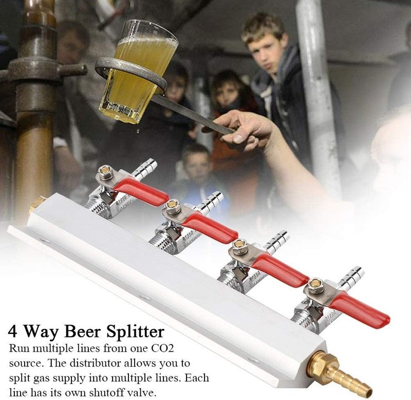 CO2 Gas Distributor 4 Way Splitter Manifold Beer Check Valve Shutoff Aluminium Unbranded
