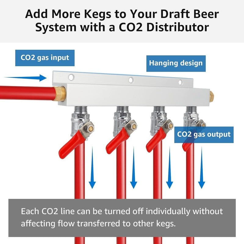 CO2 Gas Distributor 4 Way Splitter Manifold Beer Check Valve Shutoff Aluminium Unbranded