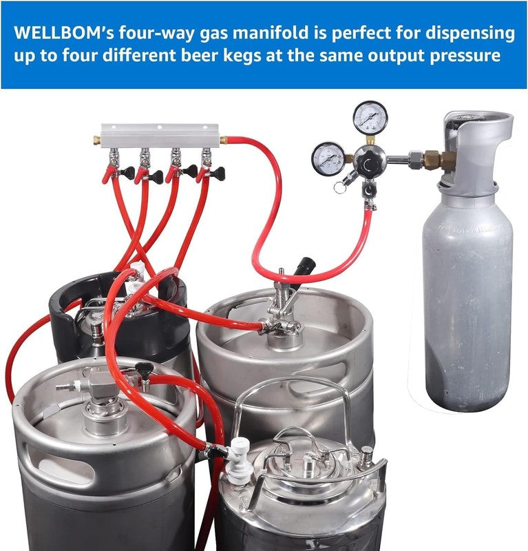 CO2 Gas Distributor 4 Way Splitter Manifold Beer Check Valve Shutoff Aluminium Unbranded