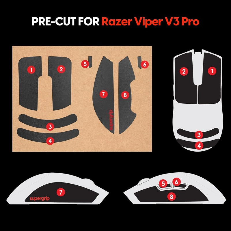 Mouse Grip Tape Anti Slip Sweat Absorbing Gaming SUPERGRIP Xlite V3 Large Pads Unbranded