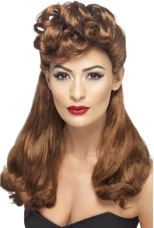 1940s Vintage Auburn Wig Long Curled Wartime Fancy Dress Costume Hair Does not apply