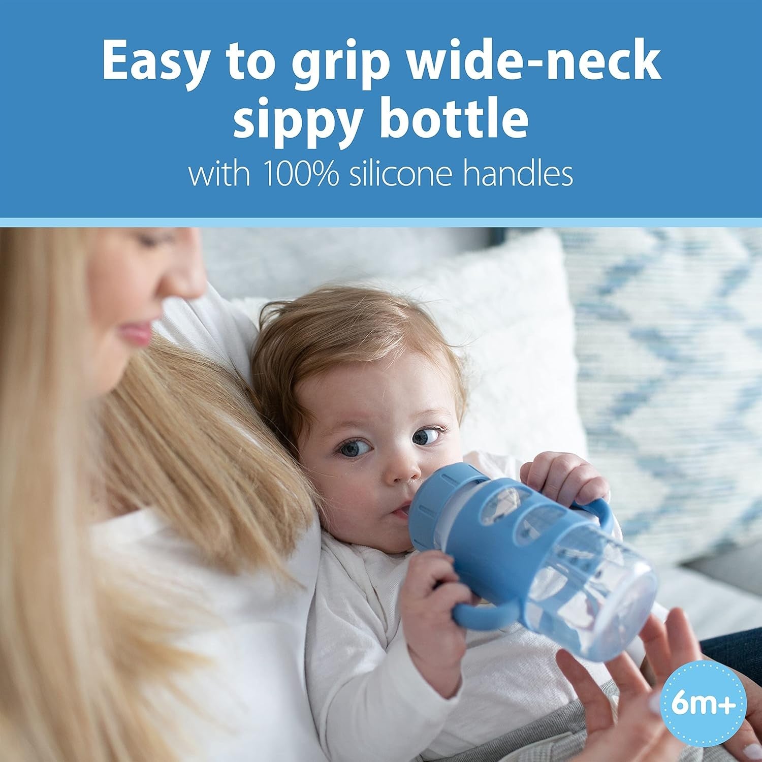 Dr Browns Wide Neck Sippy Bottle Silicone Handles Soft Spout 9oz BPA Free Blue Dr. Brown?s