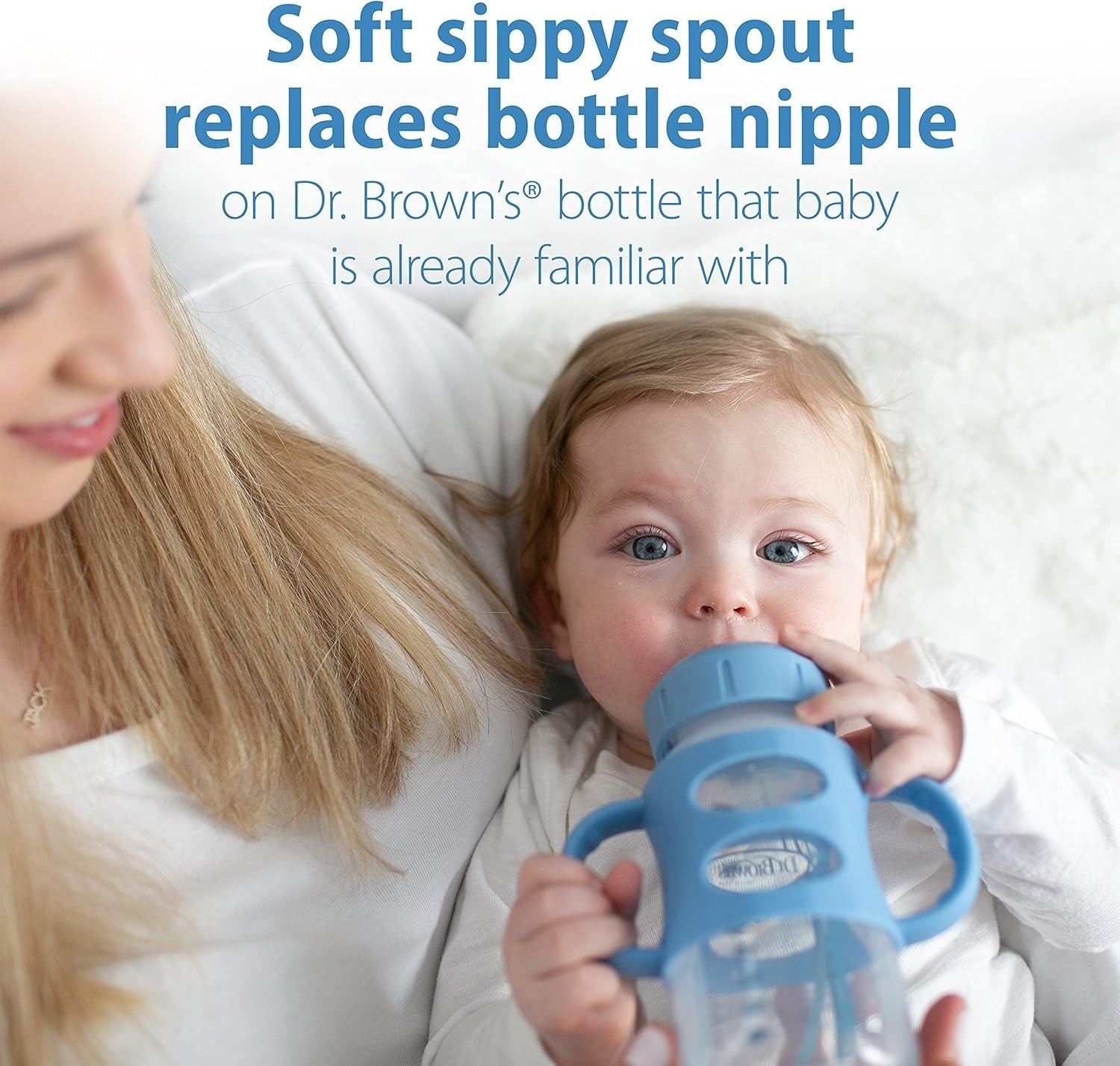 Dr Browns Wide Neck Sippy Bottle Silicone Handles Soft Spout 9oz BPA Free Blue Dr. Brown?s