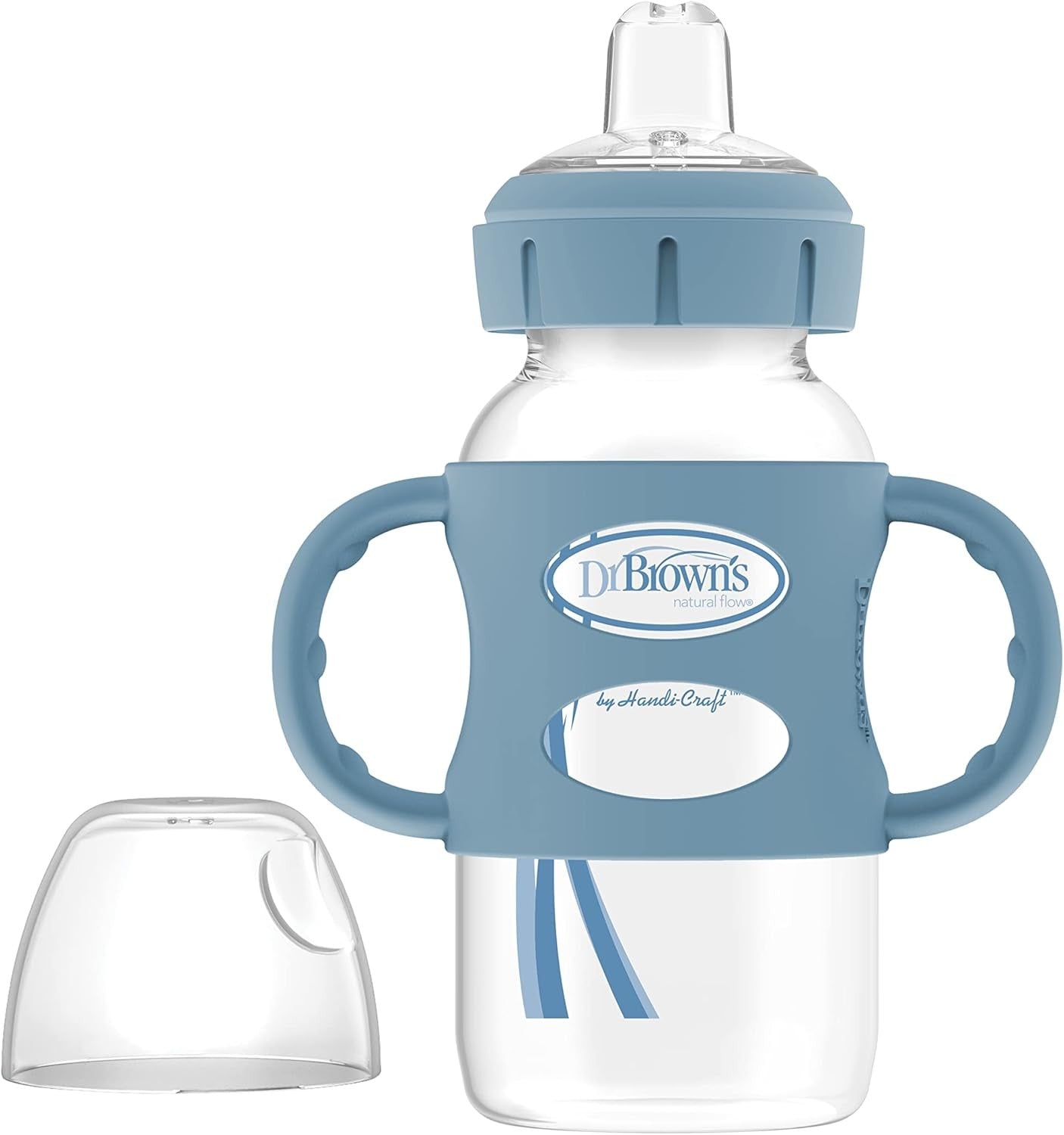 Dr Browns Wide Neck Sippy Bottle Silicone Handles Soft Spout 9oz BPA Free Blue Dr. Brown?s