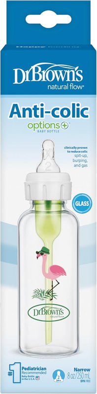 Baby Feeding Glass Bottle Dr Browns Narrow Neck Options 250ml Flamingo Dr. Brown?s