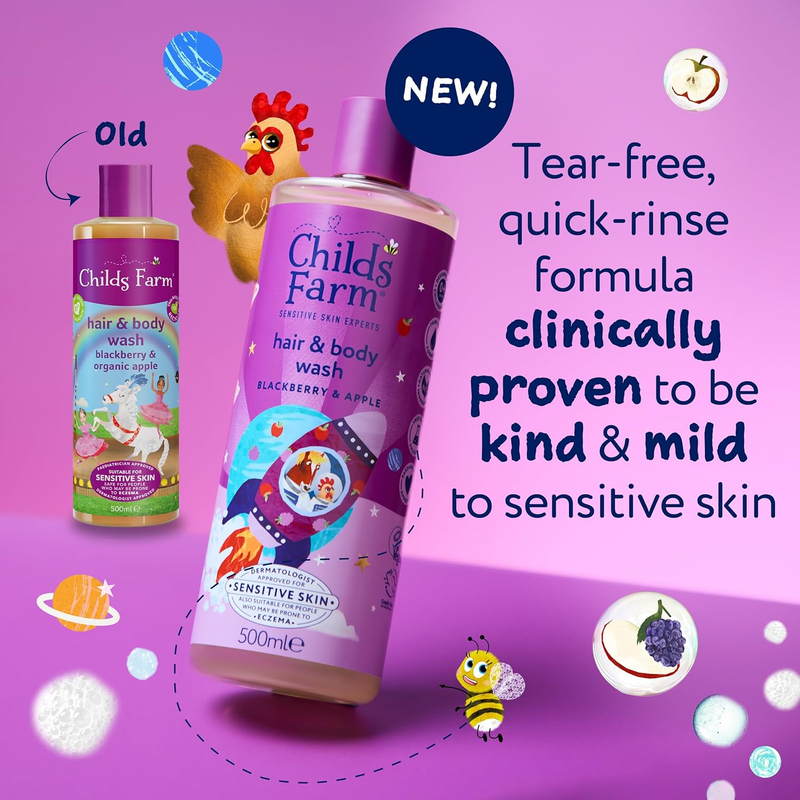 Childs Farm Kids Hair Body Wash Blackberry Apple Sensitive Skin Tear Free 500ml Childs Farm