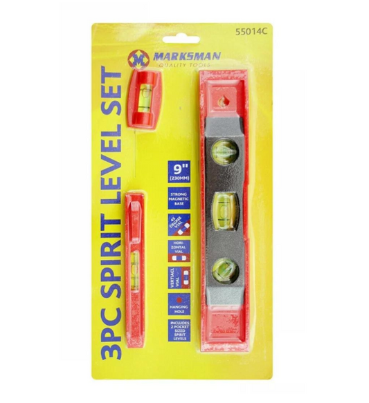 Spirit Level Magnetic 9'' Compact Trade Tool Builders & DIY 3pc Set Unbranded
