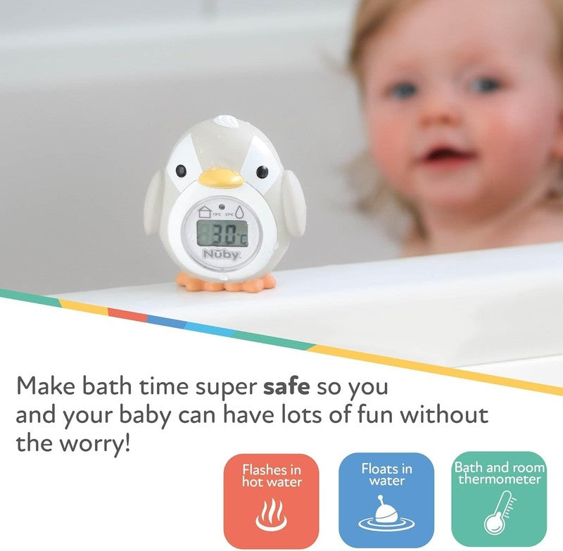 Baby Bath Thermometer Digital Nuby Penguin Safe BPA Free Newborn Grey LCD Screen nuby