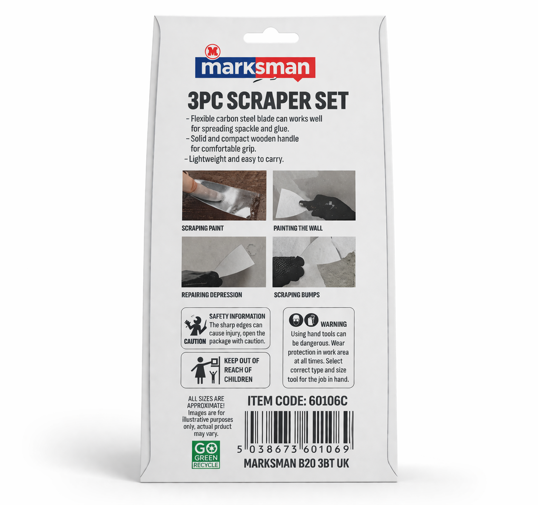 Paint Scraper Set Wallpaper Floor Tool Wooden Handle Diy Workshop Kit 3Pc