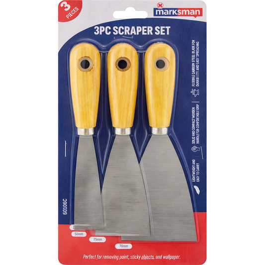 Paint Scraper Set Wallpaper Floor Tool Wooden Handle Diy Workshop Kit 3Pc Unbranded