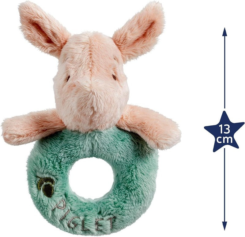 Winnie Pooh Piglet Baby Rattle Soft Toy Ring Plush Infant Disney Official Disney