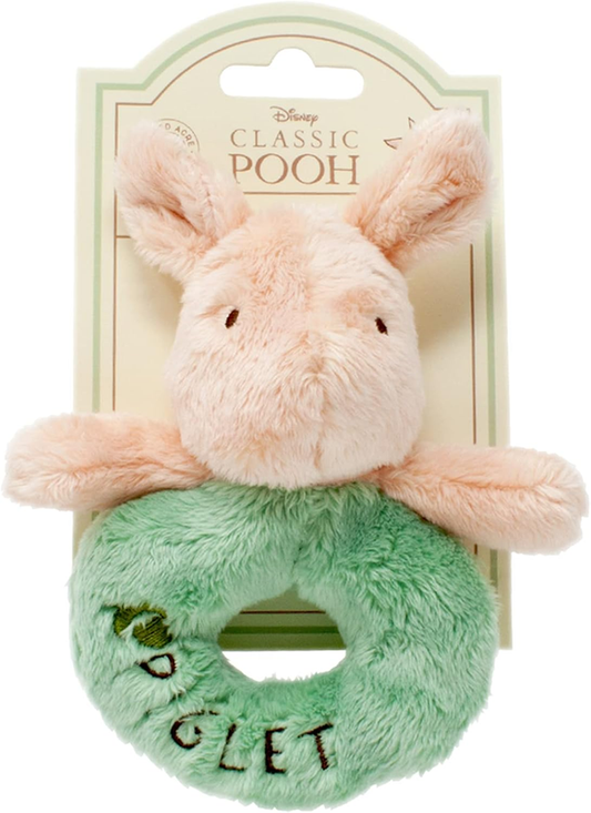 Winnie Pooh Piglet Baby Rattle Soft Toy Ring Plush Infant Disney Official Disney