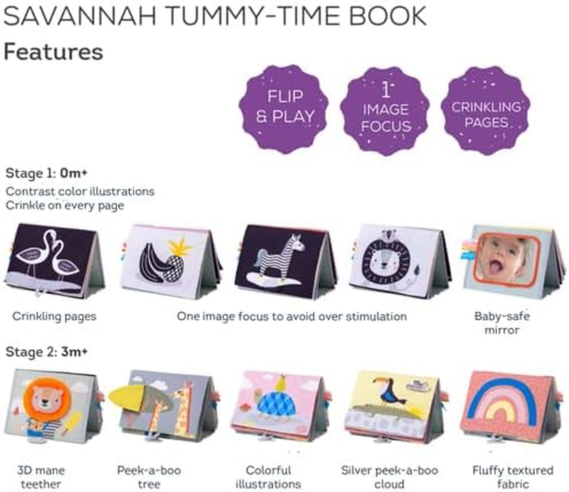 Taf Toys Savannah Tummy Time Newborn Baby Book Double Sided Sensory Mirror taf