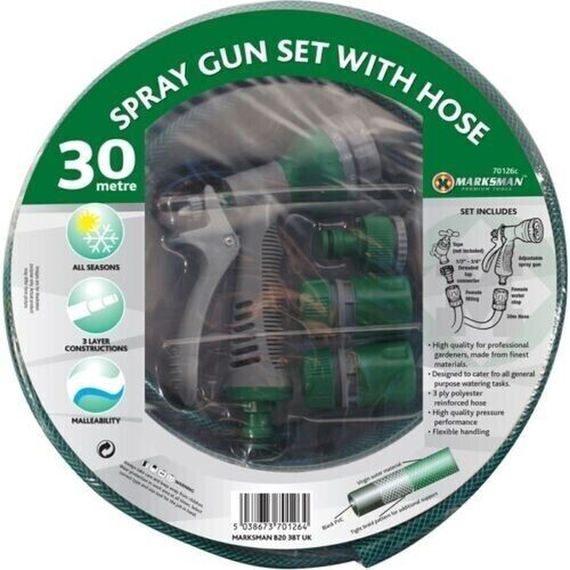 Garden Hose 30M Reinforced Pipe Spray Nozzle Set Fittings Heavy Duty Does not apply
