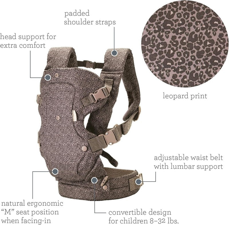 Infantino Flip Advanced 4 in 1 Ergonomic Baby Carrier Leopard Newborn Toddler Infantino