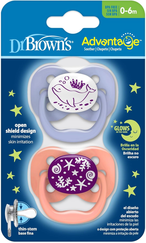 Dr Browns Baby Soother Glow Silicone Dummy Pink 0-6 Months Twin Pack Night Dr. Brown?s