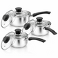 Stainless Steel Saucepan Set Induction Non Stick Pots With Glass Lids 6Pc Pan Unbranded
