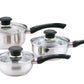 Stainless Steel Saucepan Set Induction Non Stick Pots With Glass Lids 6Pc Pan Unbranded