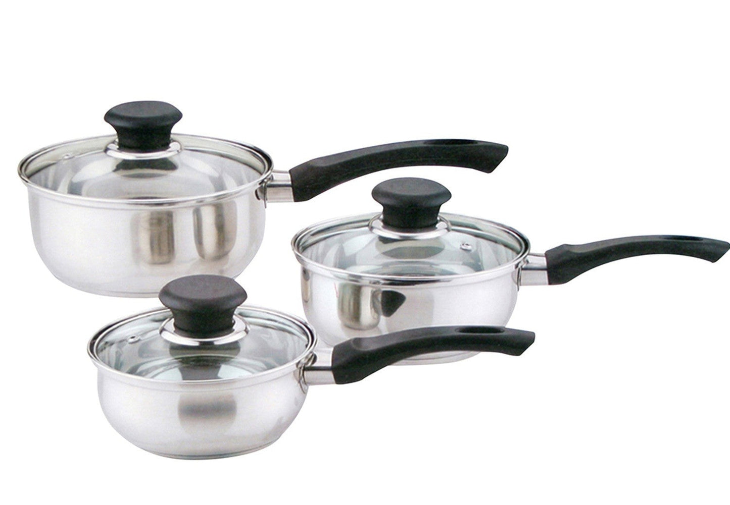 Stainless Steel Saucepan Set Induction Non Stick Pots With Glass Lids 6Pc Pan Unbranded