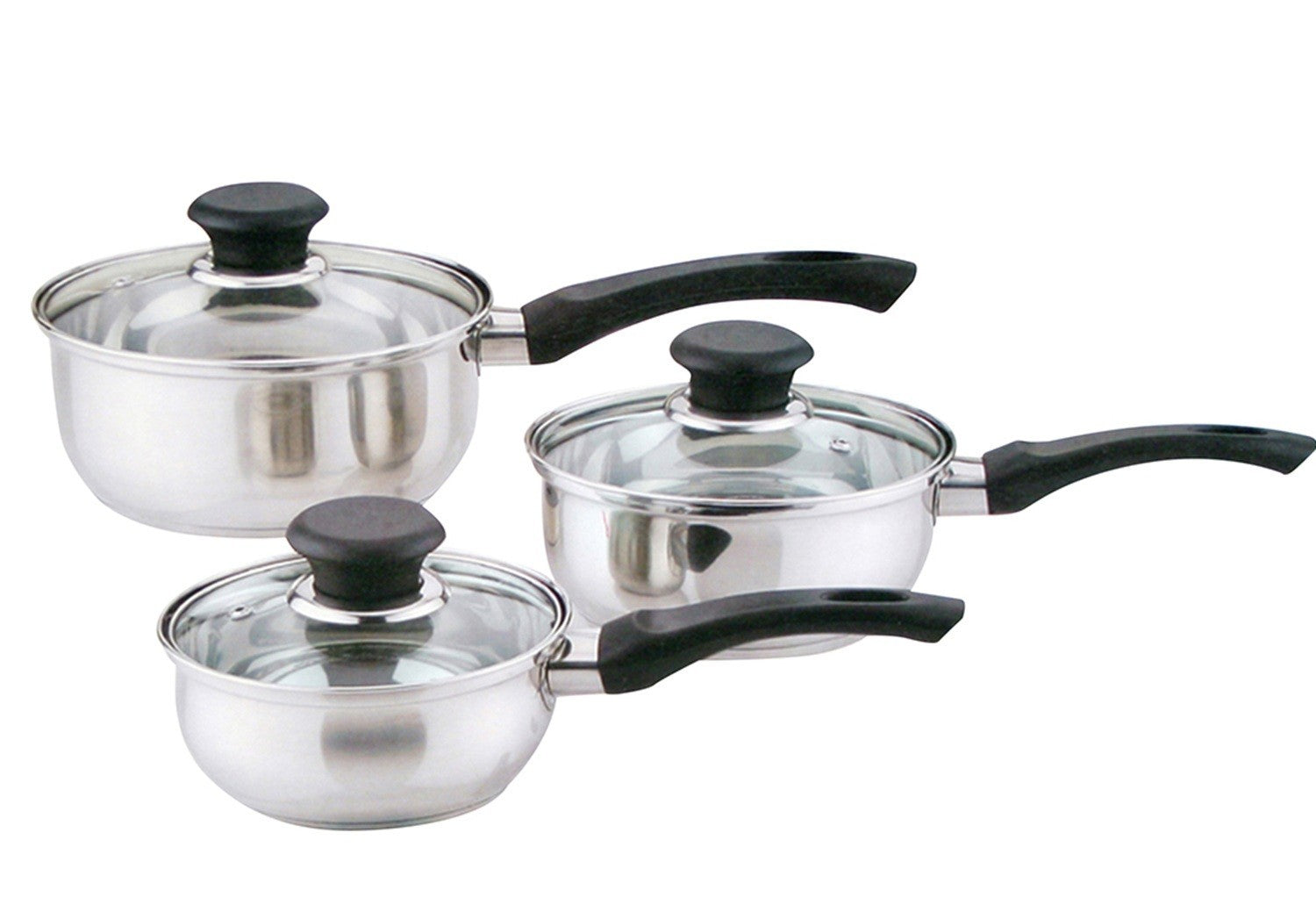 Stainless Steel Saucepan Set Induction Non Stick Pots With Glass Lids 6Pc Pan Unbranded