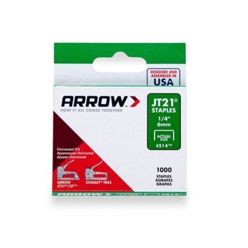 Arrow Staples JT21 T27 TR45 6mm (1/4'') Upholstery Stapler Heavy Duty Box Of 1000 Arrow