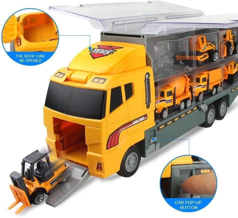 Construction Truck Toy Set Kids Diecast Vehicles Carrier Playset Figures Gift Unbranded