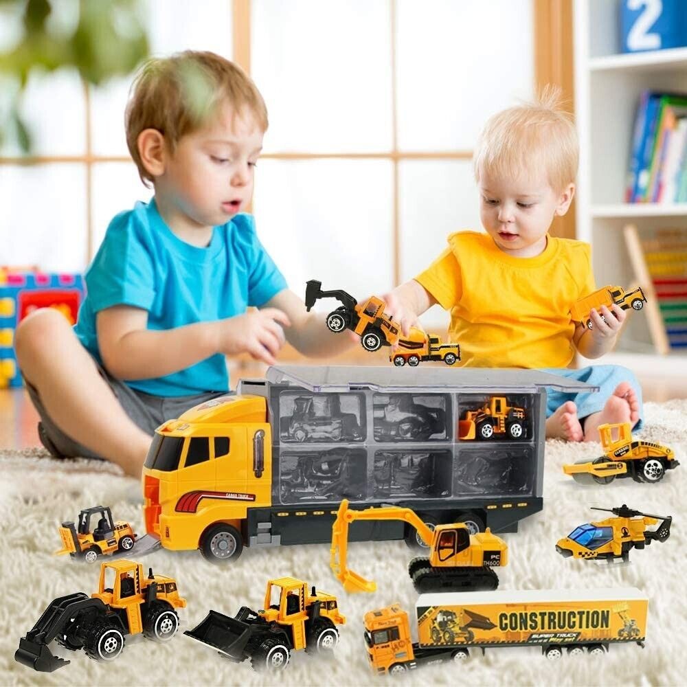 Construction Truck Toy Set Kids Diecast Vehicles Carrier Playset Figures Gift Unbranded