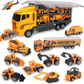 Construction Truck Toy Set Kids Diecast Vehicles Carrier Playset Figures Gift Unbranded