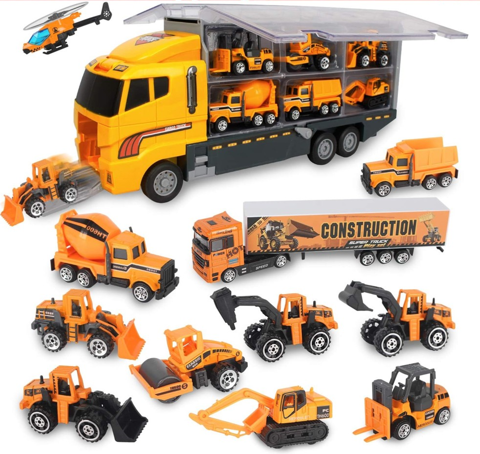 Construction Truck Toy Set Kids Diecast Vehicles Carrier Playset Figures Gift Unbranded