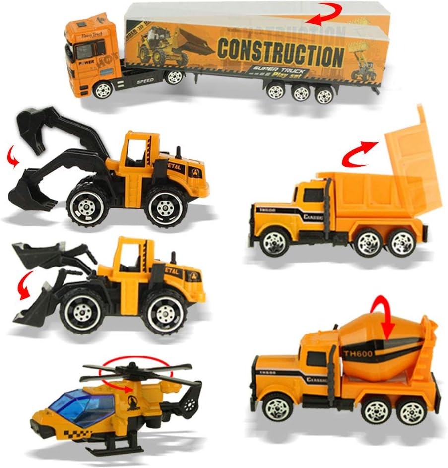 Construction Truck Toy Set Kids Diecast Vehicles Carrier Playset Figures Gift Unbranded