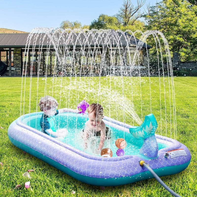 Kids Splash Pad Sprinkler Mat Inflatable Pool Garden Water Play 165Cm Blue Fun Unbranded