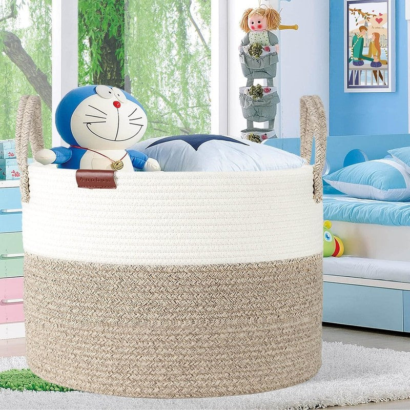 Laundry Basket Cotton Rope Woven Storage Hamper Toy Organiser Neutral 42 X 38 Cm Unbranded