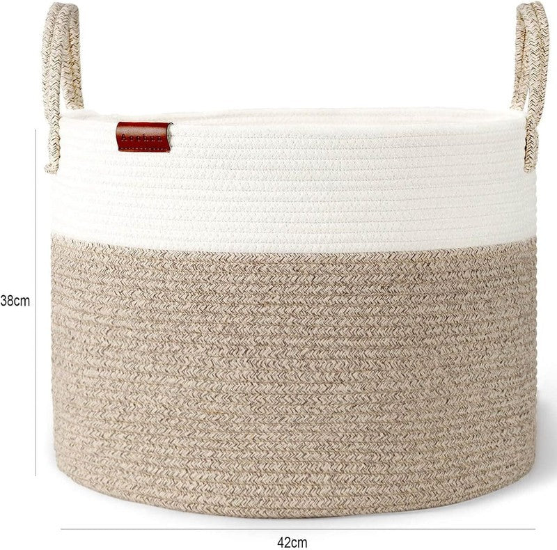 Laundry Basket Cotton Rope Woven Storage Hamper Toy Organiser Neutral 42 X 38 Cm Unbranded